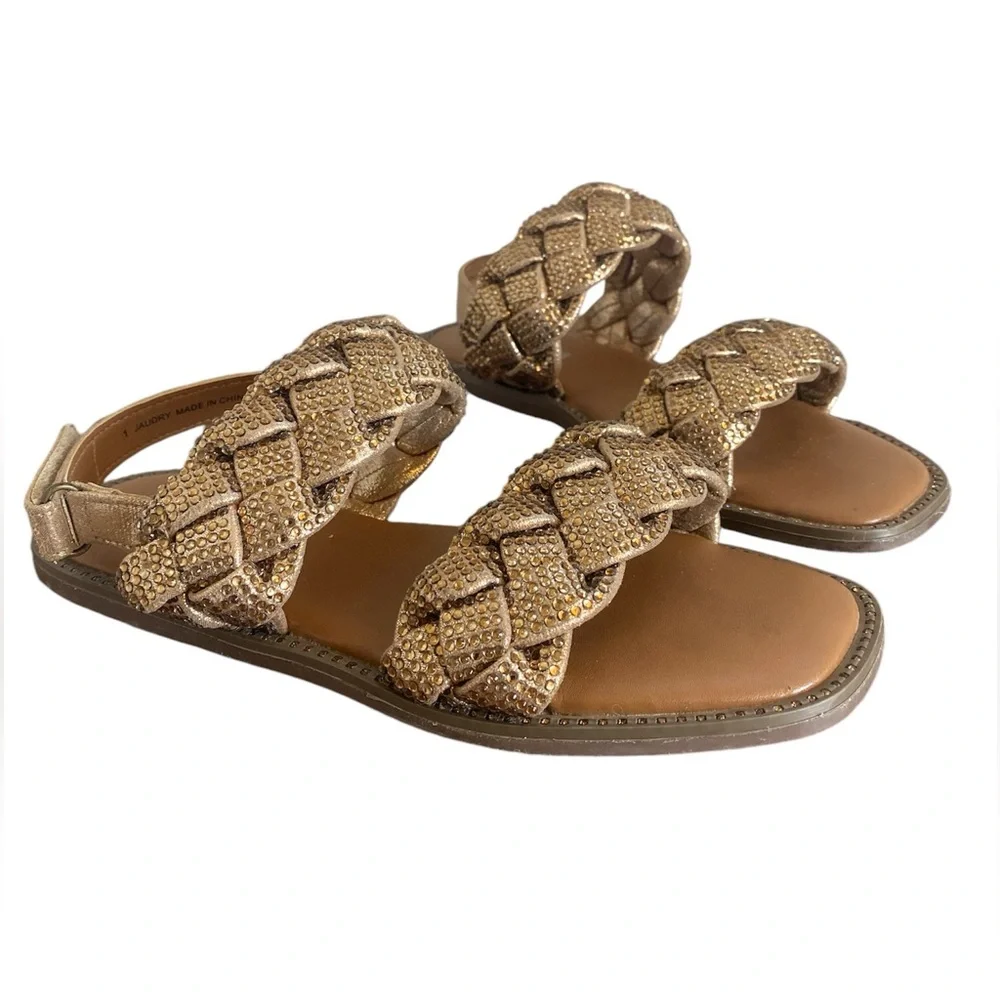 Steve Madden EUC Jaudry Braided Knot Gold Sparkly Sandals Dress Shoes, Girls 1